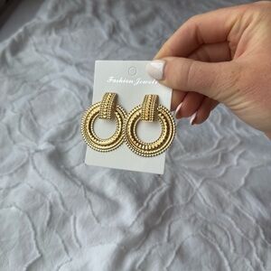 Fashion Jewelry Gold Statement Earrings Chunky Textured Circle